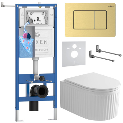 Комплект инсталляции Roxen StounFix Dual Fresh 968299 с унитазом Royal Matt 530200-01 и кнопкой Steel 420280GB