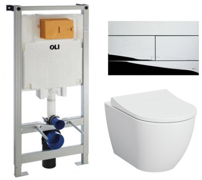 Комплект инсталляции Oli с унитазом Vitra Mia Round SmoothFlush и кнопкой хром Комплект инсталляции Oli с унитазом Vitra Mia Round SmoothFlush и кнопкой хром