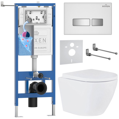 Комплект инсталляции Roxen StounFix Dual Fresh 634261 с унитазом Antares Tornado 530185-02 и кнопкой Glass 430280W