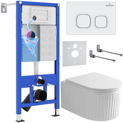 Комплект инсталляции Roxen StounFix Dual Fresh 968265 с унитазом Royal Matt 530200-01 и кнопкой Santi 410280W