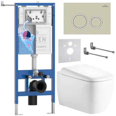 Комплект инсталляции Roxen StounFix Dual Fresh 968511 с унитазом Martin 530220-02 и кнопкой Santi 410260BG