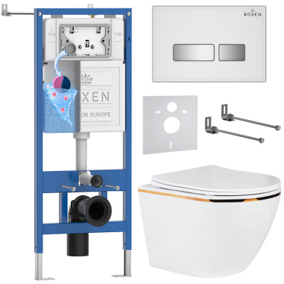 Комплект инсталляции Roxen StounFix Dual Fresh 904965 с унитазом Antares 530110-01G и кнопкой Glass 430280W