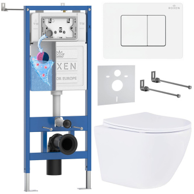 Комплект инсталляции Roxen StounFix Dual Fresh 868543 с унитазом Antares 530185-01 и кнопкой Steel 420280WM