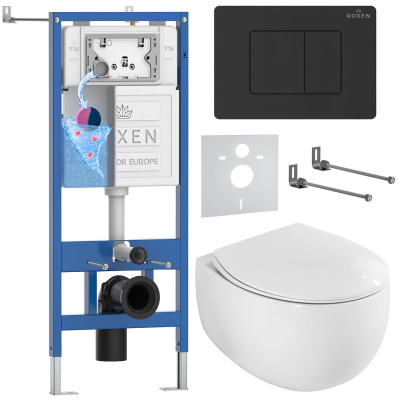 Комплект инсталляции Roxen StounFix Dual Fresh 868503 с унитазом Egg 530170-01 и кнопкой Steel 420280BM