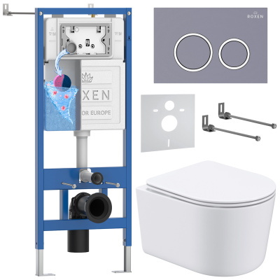 Комплект инсталляции Roxen StounFix Dual Fresh 966133 с унитазом Simple Compact 530120-01 и кнопкой Santi 410260DG