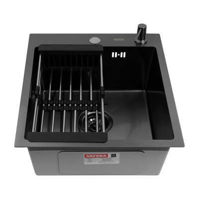 Кухонная мойка Arfeka Eco AR Black 45х50 с коландером и дозатором