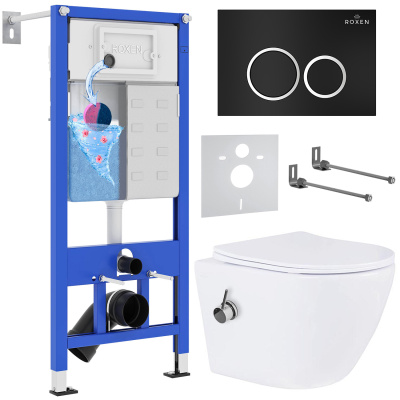 Комплект инсталляции Roxen StounFix Dual Fresh 906342 с унитазом Antares Bidet 530185-01X и кнопкой Santi 410260B