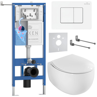 Комплект инсталляции Roxen StounFix Dual Fresh 868537 с унитазом Egg 530170-01 и кнопкой Steel 420280WM