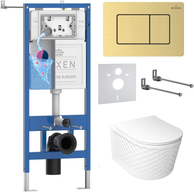 Комплект инсталляции Roxen StounFix Dual Fresh 979022 с унитазом Vine Tornado 530225-01 и кнопкой Steel 420280GB