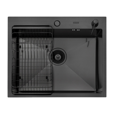 Кухонная мойка Arfeka Eco AR Black 60х50 с коландером F и дозатором Кухонная мойка Arfeka Eco AR Black 60х50 с коландером F и дозатором