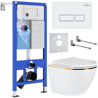 Комплект инсталляции Roxen StounFix Dual Fresh 850609 с унитазом Antares 530110-01G и кнопкой Caspia 410280W