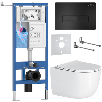 Комплект инсталляции Roxen StounFix Dual Fresh 964498 с унитазом Vortex Tornado 530160-01 и кнопкой Caspia 410280B