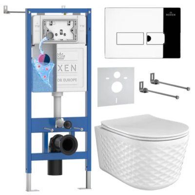 Комплект инсталляции Roxen StounFix Dual Fresh 979002 с унитазом Vine Tornado 530225-01 и кнопкой Caspia 410280CH
