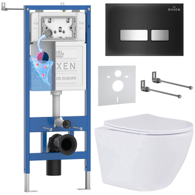 Комплект инсталляции Roxen StounFix Dual Fresh 642915 с унитазом Antares 530185-01 и кнопкой Glass 430280B