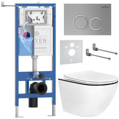 Комплект инсталляции Roxen StounFix Dual Fresh 964670 с унитазом Antares 530110-01B и кнопкой Santi 410260M