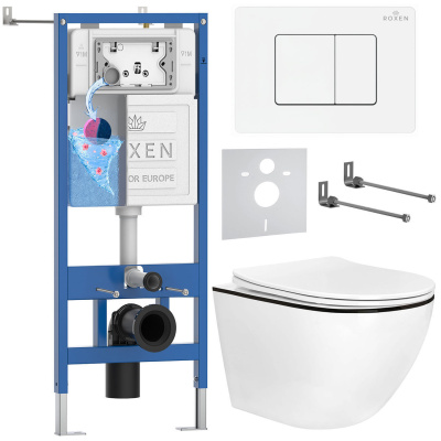 Комплект инсталляции Roxen StounFix Dual Fresh 868551 с унитазом Antares Black 530110-01B и кнопкой Steel 420280WM