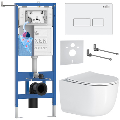 Комплект инсталляции Roxen StounFix Dual Fresh 964480 с унитазом Vortex Tornado 530160-01 и кнопкой Caspia 410280W