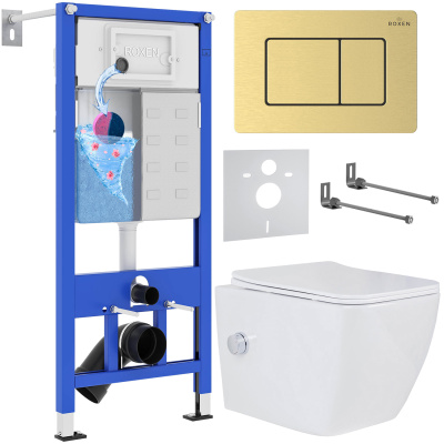 Комплект инсталляции Roxen StounFix Dual Fresh 968472 с унитазом Cube Bidet 530135-01X и кнопкой Steel 420280GB
