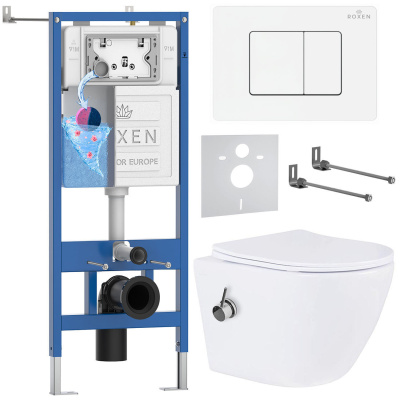 Комплект инсталляции Roxen StounFix Dual Fresh 868561 с унитазом Antares Bidet 530185-01X и кнопкой Steel 420280WM