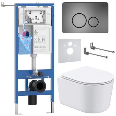 Комплект инсталляции Roxen StounFix Dual Fresh 963592 с унитазом Simple Compact 530120-01 и кнопкой Steel 420260G