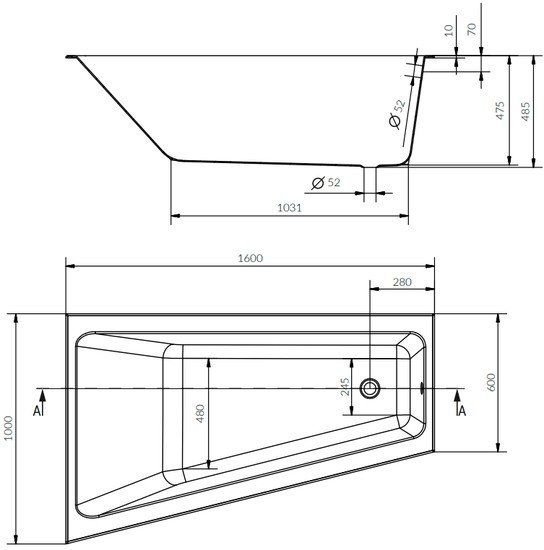 Акриловая ванна Cersanit Crea 160х100