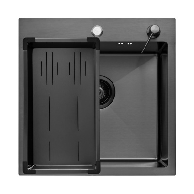 Кухонная мойка Arfeka Eco AR Black 50х50 с коландером G и дозатором