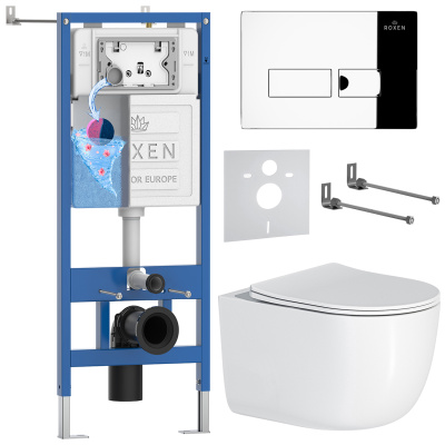 Комплект инсталляции Roxen StounFix Dual Fresh 964514 с унитазом Vortex Tornado 530160-01 и кнопкой Caspia 410280CH