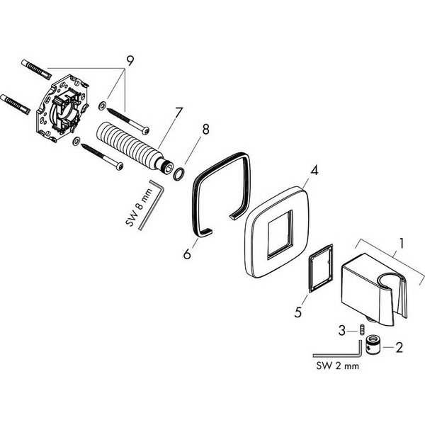 Подключение душевого шланга Hansgrohe Fixfit Q 26887000 с держателем