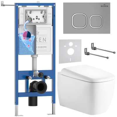 Комплект инсталляции Roxen StounFix Dual Fresh 968517 с унитазом Martin 530220-02 и кнопкой Santi 410280M
