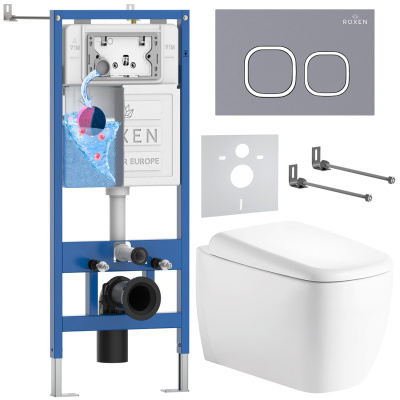 Комплект инсталляции Roxen StounFix Dual Fresh 968519 с унитазом Martin 530220-02 и кнопкой Santi 410280DG