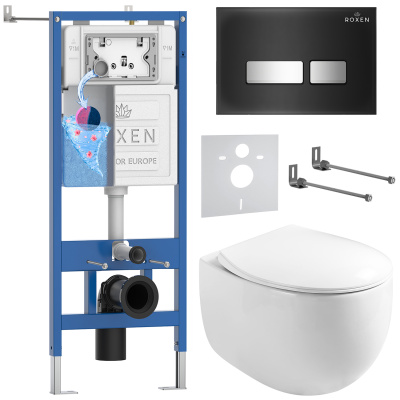 Комплект инсталляции Roxen StounFix Dual Fresh 964256 с унитазом Egg 530170-01 и кнопкой Glass 430280B
