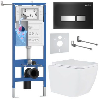 Комплект инсталляции Roxen StounFix Dual Fresh 646038 с унитазом Cube Tornado 530135-01 и кнопкой Glass 430280B