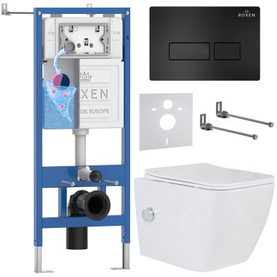 Комплект инсталляции Roxen StounFix Dual Fresh 583046 с унитазом Cube Bidet 530135-01X и кнопкой Caspia 410280B