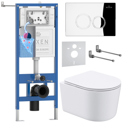 Комплект инсталляции Roxen StounFix Dual Fresh 913681 с унитазом Simple Compact 530120-01 и кнопкой Santi 410260CH