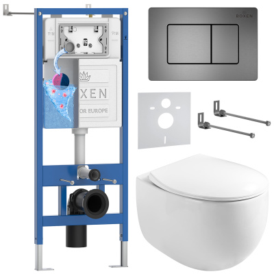 Комплект инсталляции Roxen StounFix Dual Fresh 964215 с унитазом Egg 530170-01 и кнопкой Steel 420280G