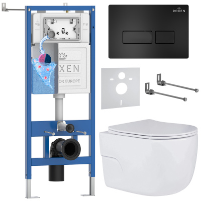 Комплект инсталляции Roxen StounFix Dual Fresh 580109 с унитазом Porto 530155-01 и кнопкой Caspia 410280B