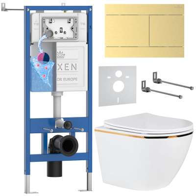 Комплект инсталляции Roxen StounFix Dual Fresh 868646 с унитазом Antares Gold 530110-01G и кнопкой Velar 420300GB