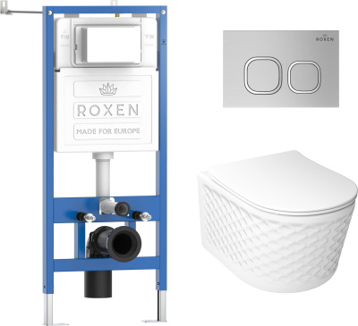 Комплект инсталляции Roxen StounFix Dual Fresh 979016 с унитазом Vine Tornado 530225-01 и кнопкой Santi 410280CH