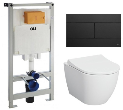 Комплект инсталляции Oli с унитазом Vitra Mia Round SmoothFlush и черной кнопкой Комплект инсталляции Oli с унитазом Vitra Mia Round SmoothFlush и черной кнопкой