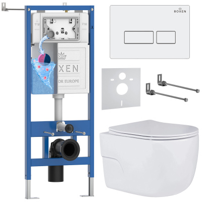 Комплект инсталляции Roxen StounFix Dual Fresh 576390 с унитазом Porto 530155-01 и кнопкой Caspia 410280W