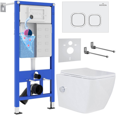 Комплект инсталляции Roxen StounFix Dual Fresh 542448 с унитазом Cube Bidet 530135-01X и кнопкой Santi 410280W