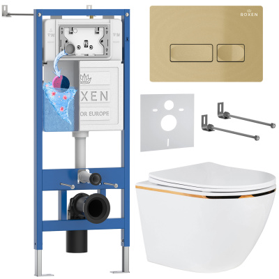 Комплект инсталляции Roxen StounFix Dual Fresh 968096 с унитазом Antares 530110-01G и кнопкой Caspia 410280GB