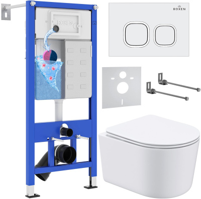 Комплект инсталляции Roxen StounFix Dual Fresh 916803 с унитазом Simple Compact 530120-01 и кнопкой Santi 410280W