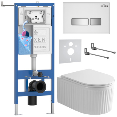 Комплект инсталляции Roxen StounFix Dual Fresh 968291 с унитазом Royal Matt 530200-01 и кнопкой Glass 430280W