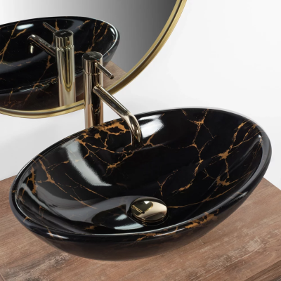 Умывальник Rea Pamela Black Marble Shiny 55х35 U5067