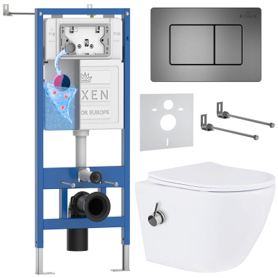 Комплект инсталляции Roxen StounFix Dual Fresh 960516 с унитазом Antares Bidet 530185-01X и кнопкой Steel 420280G