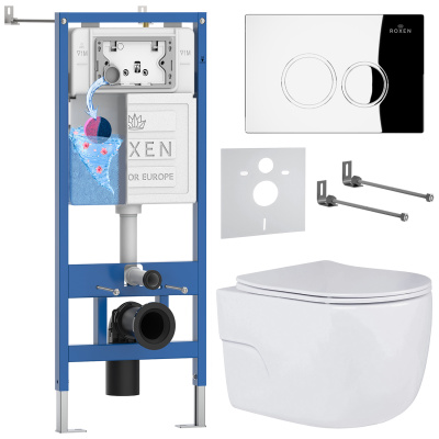 Комплект инсталляции Roxen StounFix Dual Fresh 516917 с унитазом Porto 530155-01 и кнопкой Santi 410260CH