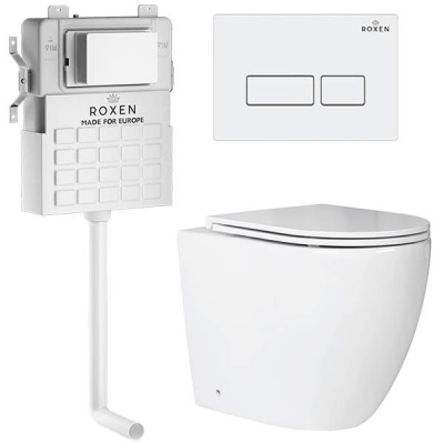 Комплект инсталляции Roxen Attach 967013 с унитазом Antares 650185-01 и кнопкой Caspia 410280W