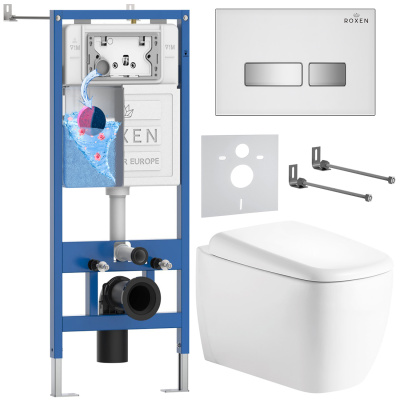 Комплект инсталляции Roxen StounFix Dual Fresh 968524 с унитазом Martin 530220-02 и кнопкой Glass 430280W