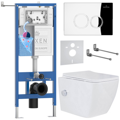 Комплект инсталляции Roxen StounFix Dual Fresh 521082 с унитазом Cube Bidet 530135-01X и кнопкой Santi 410260CH
